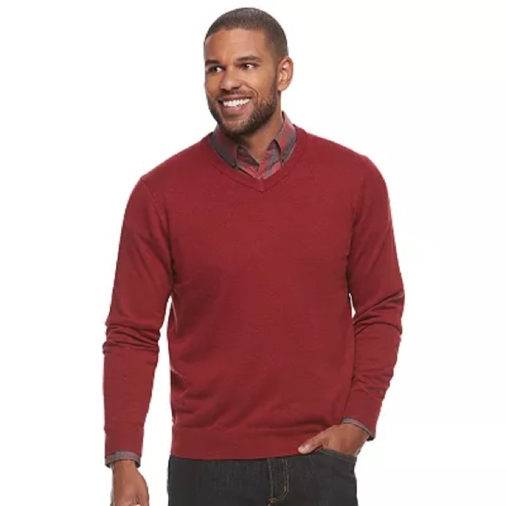 Sonoma Red Knit V-Neck Sweater - Size S - Men’s 60% Cotton